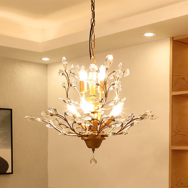 Candle Bare Bulb Metal Chandelier Crystal Teardrop Chandelier with Crystal Ball Final