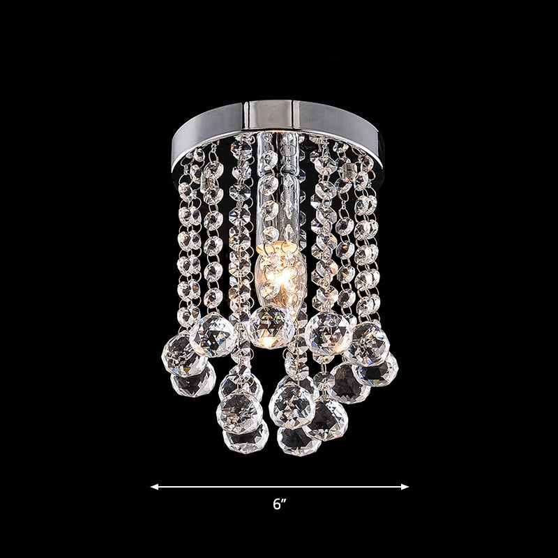 Round Crystal Balls Flush Mount Light Chrome Finish Flushmount Ceiling Light for Hallway
