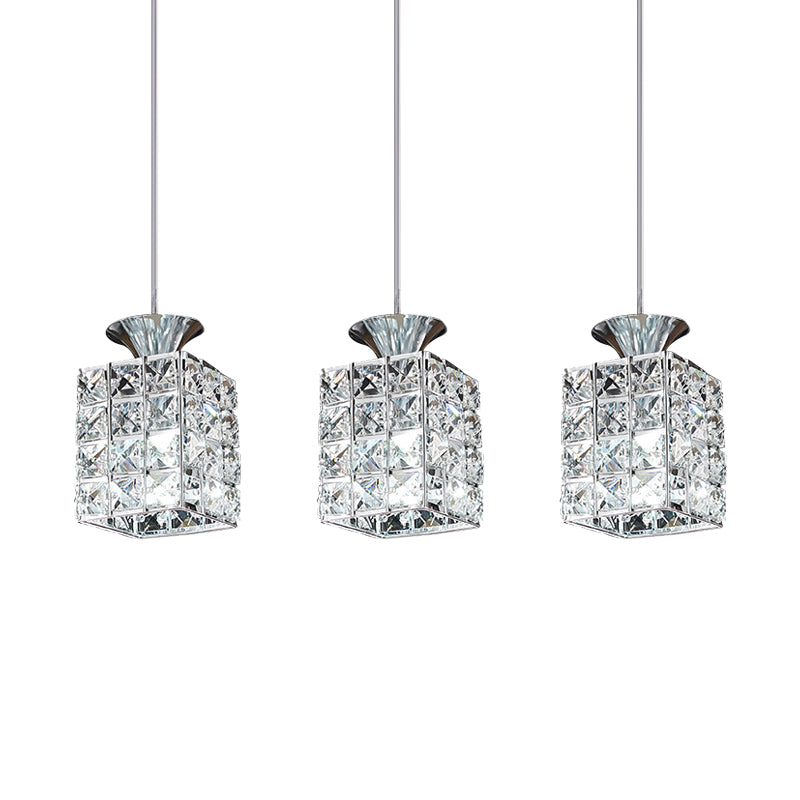 3-Light Crystal Island Light Rectangle Shade Cutout Linear Pendant Light