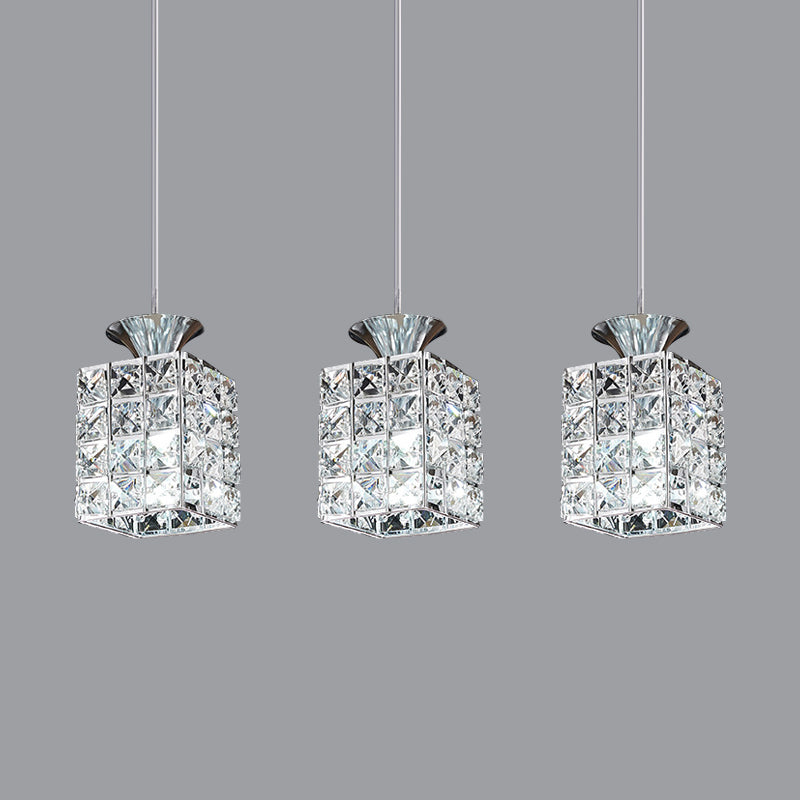 3-Light Crystal Island Light Rectangle Shade Cutout Linear Pendant Light