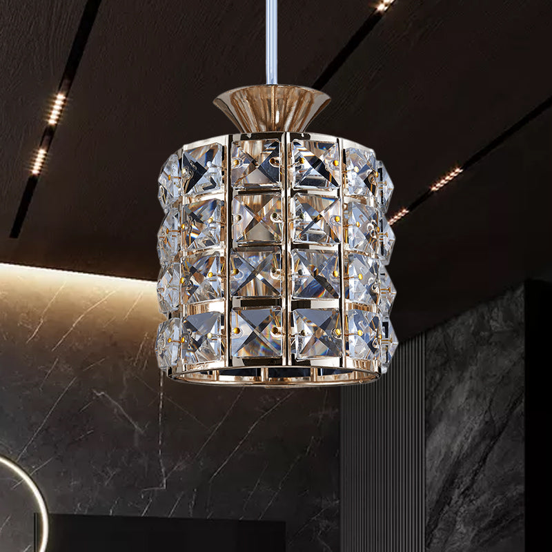 Crystal Drum Pendant Light Metal Frame Ceiling Light for Balcony