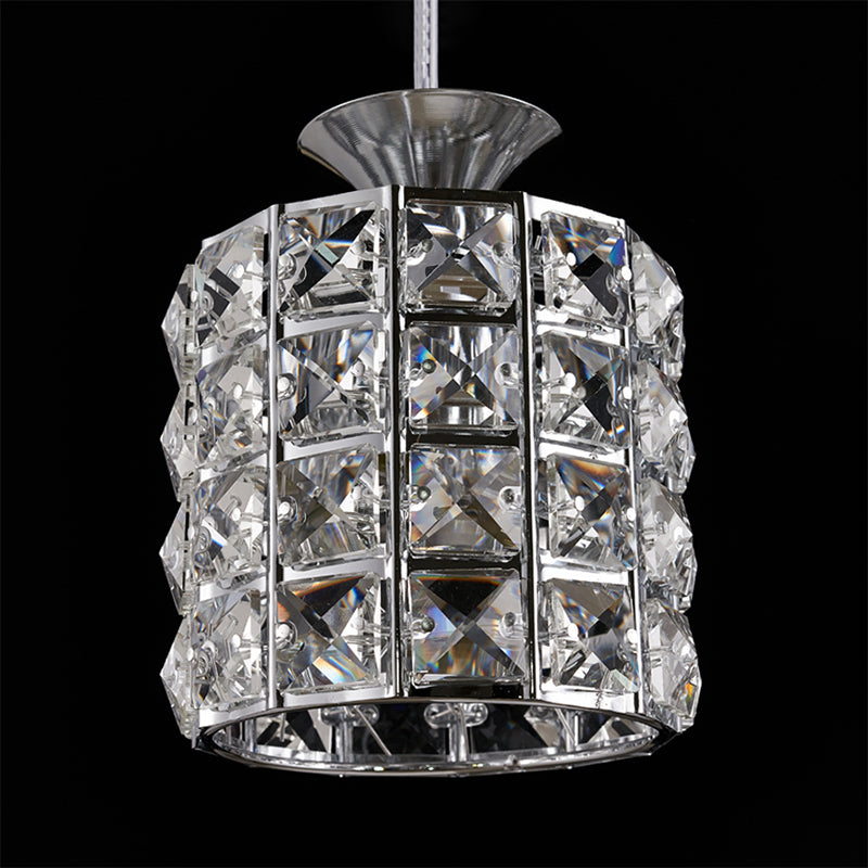 Crystal Drum Pendant Light Metal Frame Ceiling Light for Balcony