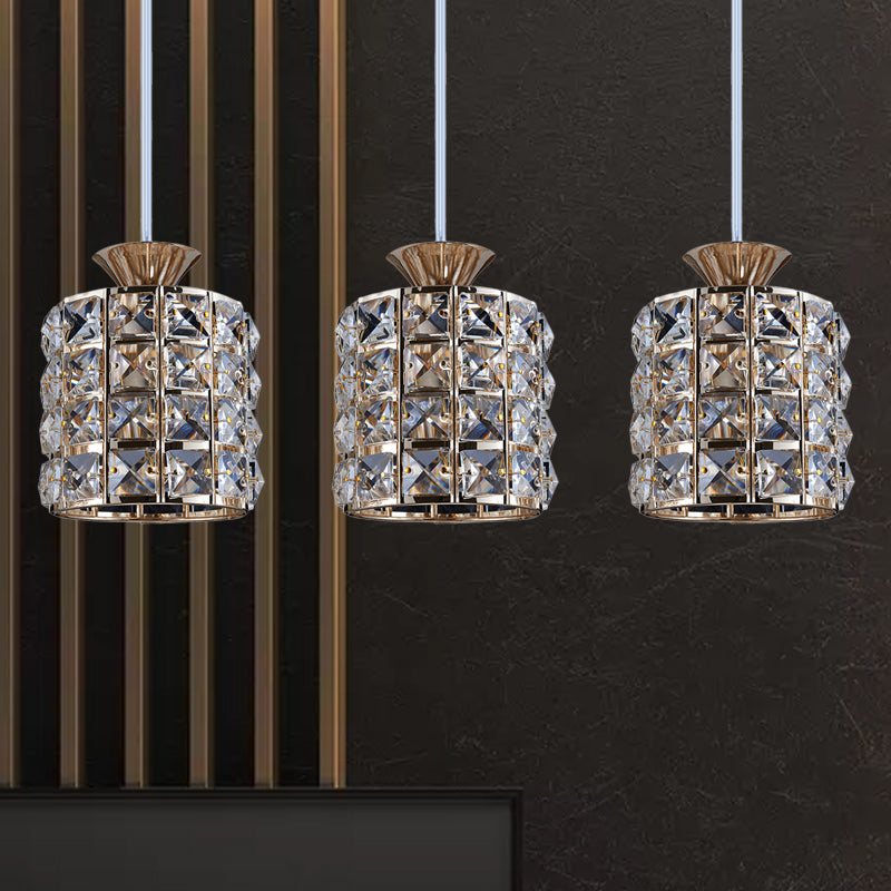 Crystal Drum Pendant Light Metal Frame Ceiling Light for Balcony
