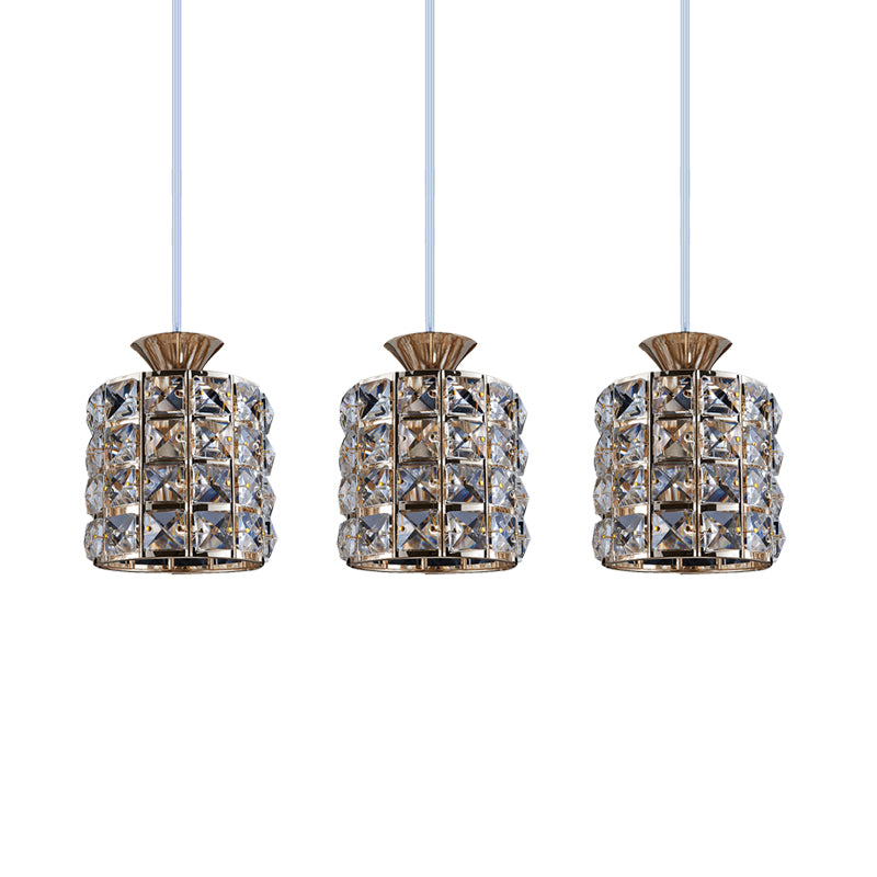 Crystal Drum Pendant Light Metal Frame Ceiling Light for Balcony