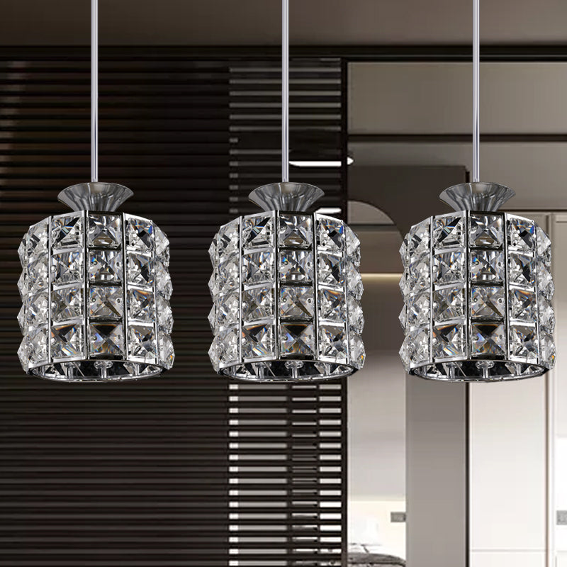 Crystal Drum Pendant Light Metal Frame Ceiling Light for Balcony