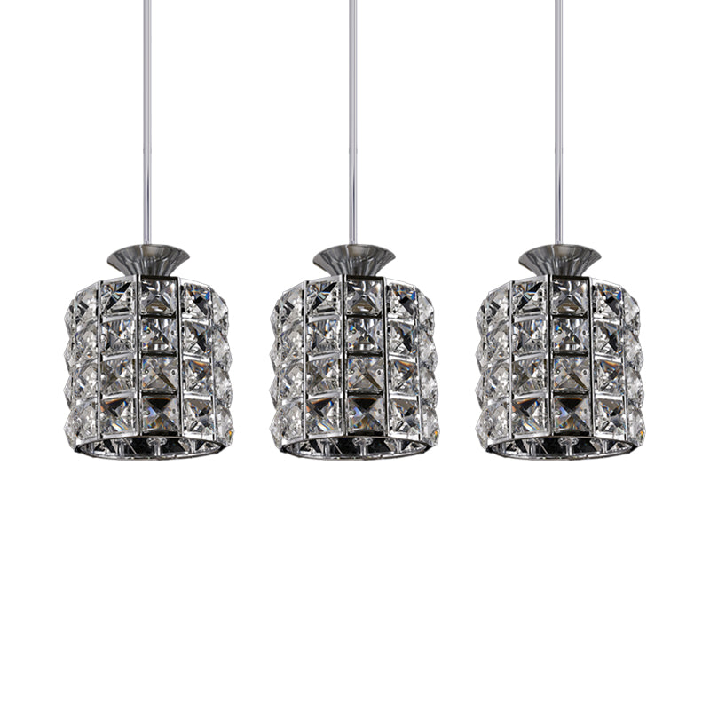 Crystal Drum Pendant Light Metal Frame Ceiling Light for Balcony