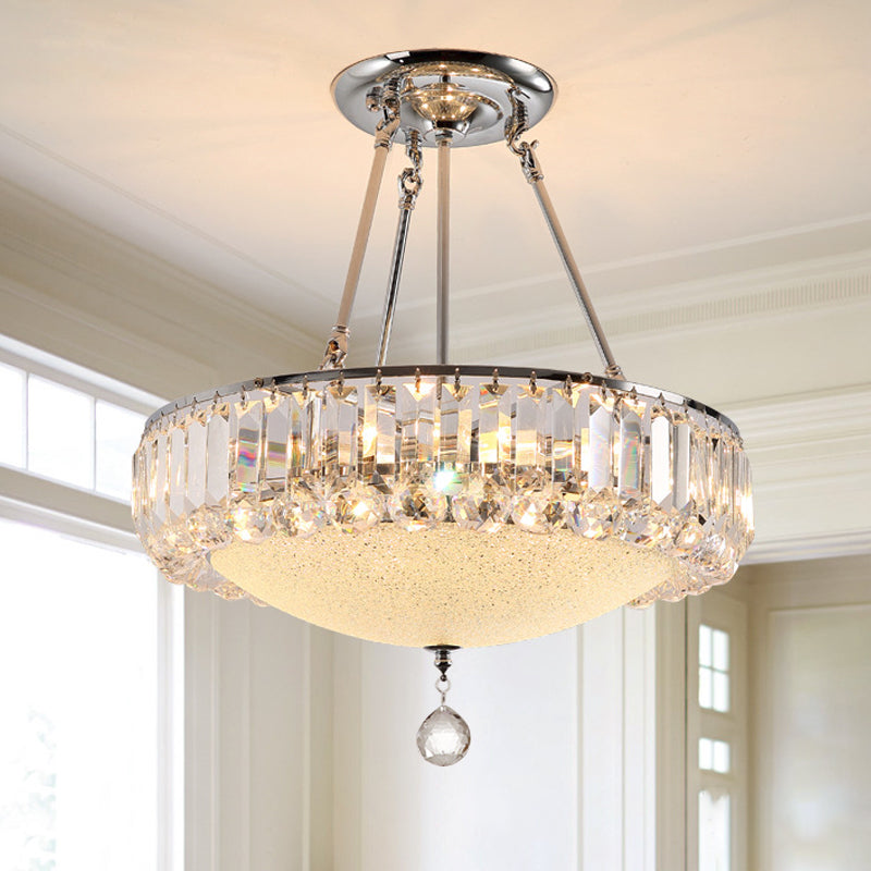 Cylinder Chrome Crystal Pendant Light Frosted Glass Panel Pendant Chandelier with Crystal Drop Final