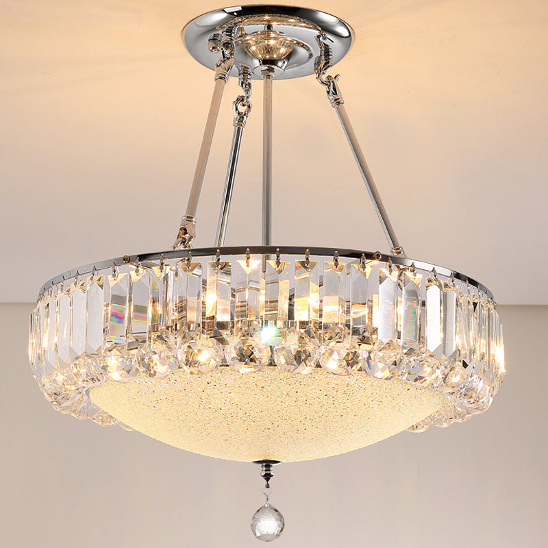 Cylinder Chrome Crystal Pendant Light Frosted Glass Panel Pendant Chandelier with Crystal Drop Final