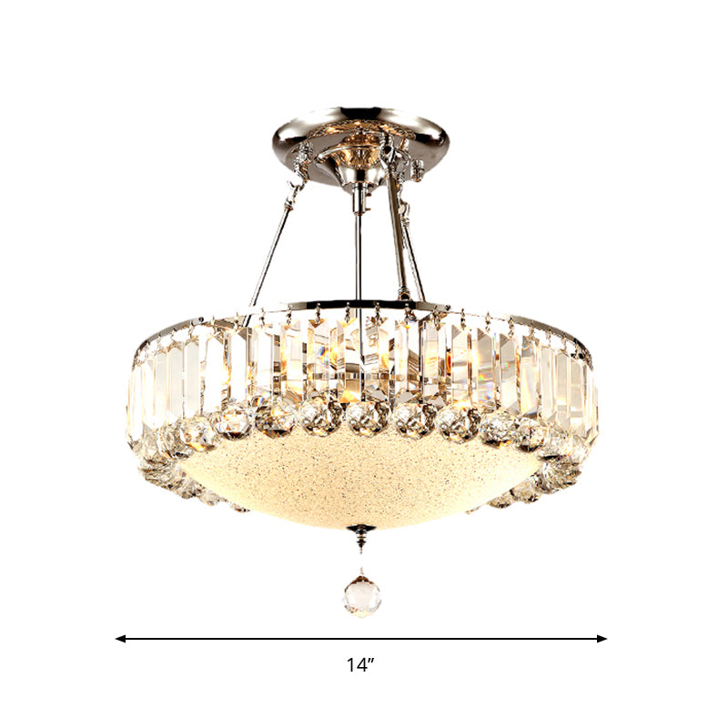 Cylinder Chrome Crystal Pendant Light Frosted Glass Panel Pendant Chandelier with Crystal Drop Final