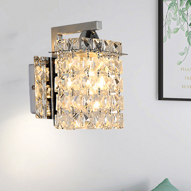 Rectangle Wall Light Crystal Block Wall Sconce in Chrome with Crystal Rods Draping