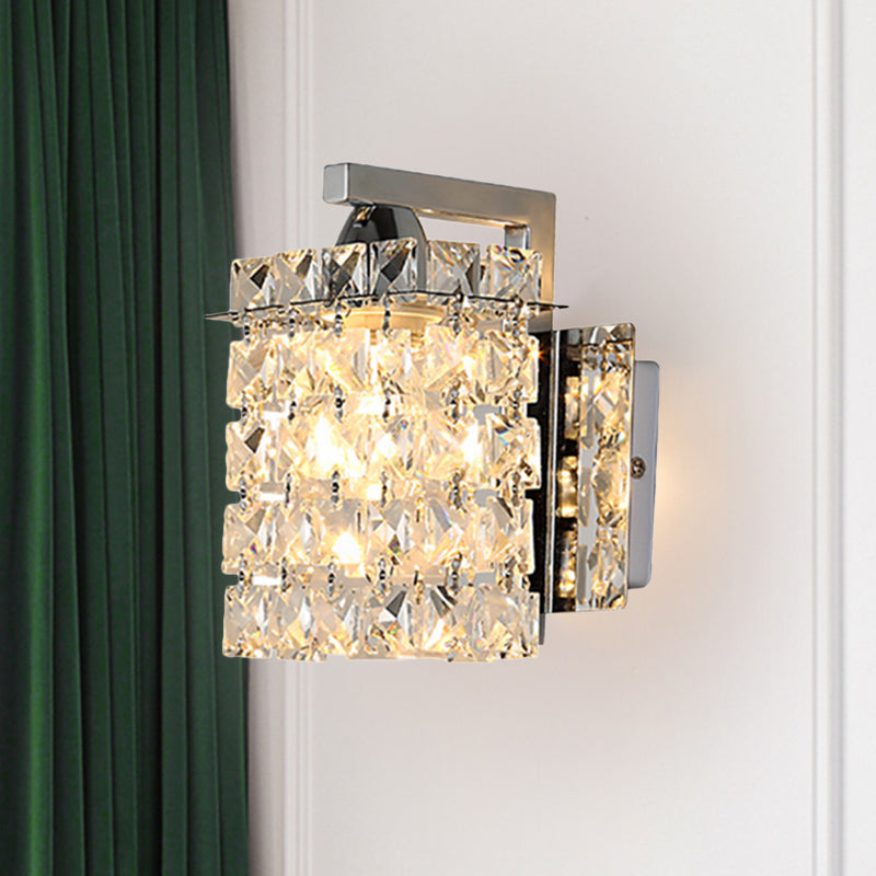 Rectangle Wall Light Crystal Block Wall Sconce in Chrome with Crystal Rods Draping