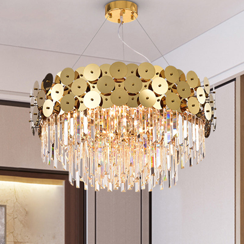 Aste di cristallo a livello lampadario glam glam oro tamburo soffitto soffitto