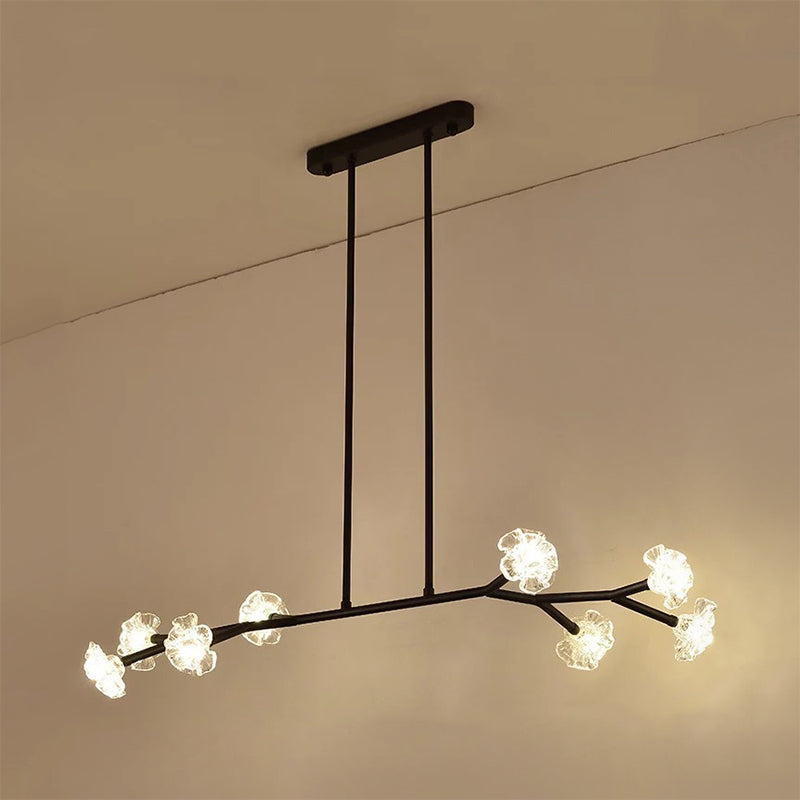 Radial Linear Chandelier Clear Crystal Floral Shade Chandelier for Dining Room