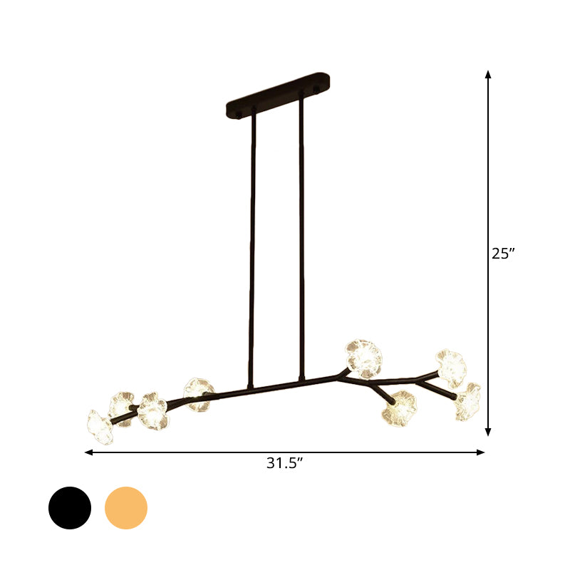 Araña de lámpara lineal radial lámpara de tono floral de cristal transparente para comedor