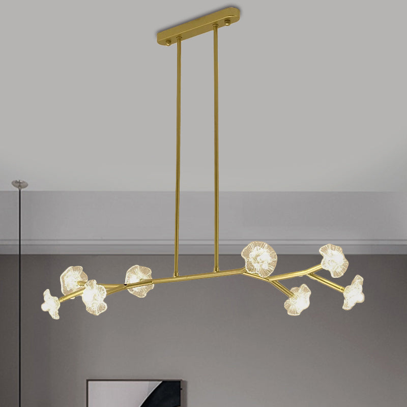 Araña de lámpara lineal radial lámpara de tono floral de cristal transparente para comedor