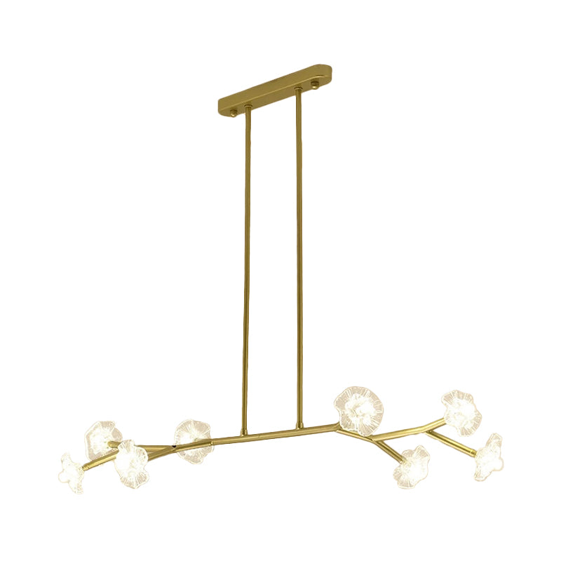 Araña de lámpara lineal radial lámpara de tono floral de cristal transparente para comedor