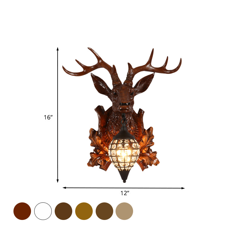 Traditional Metal Deer Wall Sconce Crystal Mesh Cone Shade Wall Light