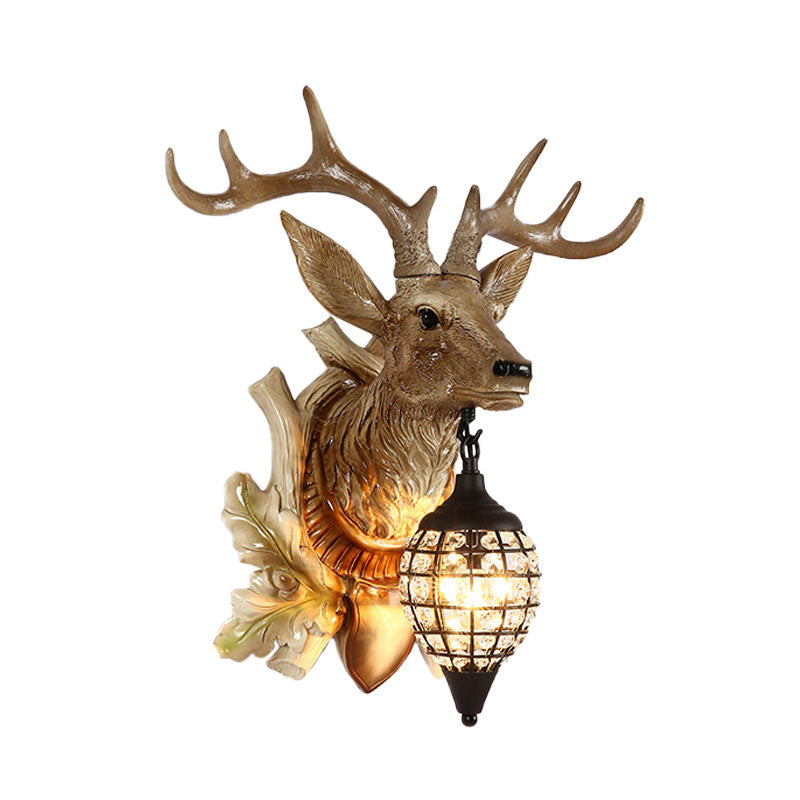 Traditional Metal Deer Wall Sconce Crystal Mesh Cone Shade Wall Light