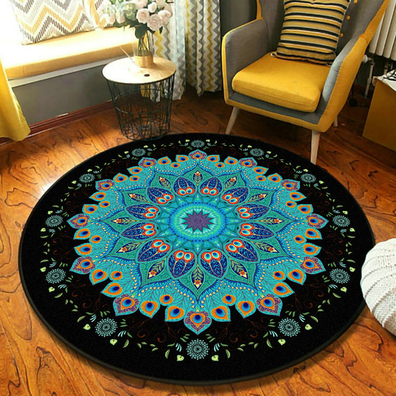 Ethnic Moroccan Rug Multi-Color Mandala Rug Non-Slip Backing Stain Resistant Carpet for Guest Room