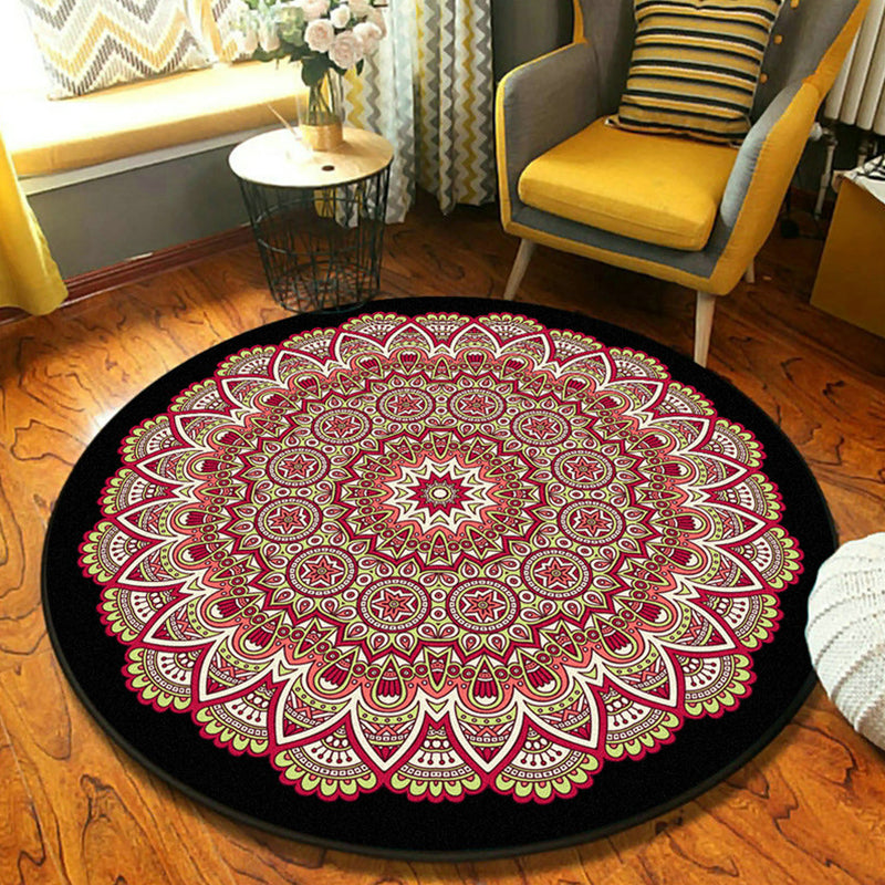 Ethnic Moroccan Rug Multi-Color Mandala Rug Non-Slip Backing Stain Resistant Carpet for Guest Room