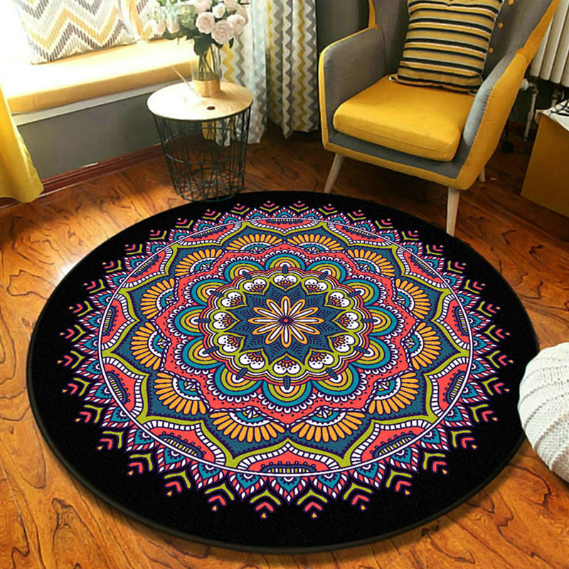 Ethnic Moroccan Rug Multi-Color Mandala Rug Non-Slip Backing Stain Resistant Carpet for Guest Room