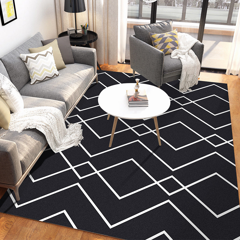 Minimalism Line Art Indoor Rug Dark Color Synthetics Rug Anti-Slip Pet Friendly Carpet for Family Room