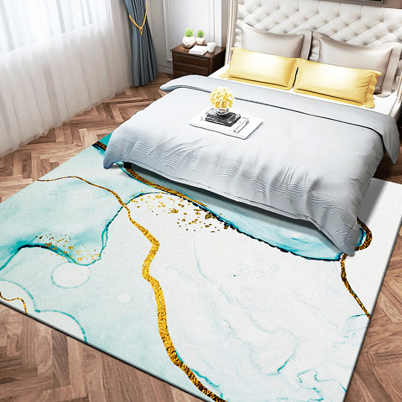 Modern Sitting Room Rug Multi Color Abstract Watercolor Carpet Polyester Anti-Slip Backing Rug