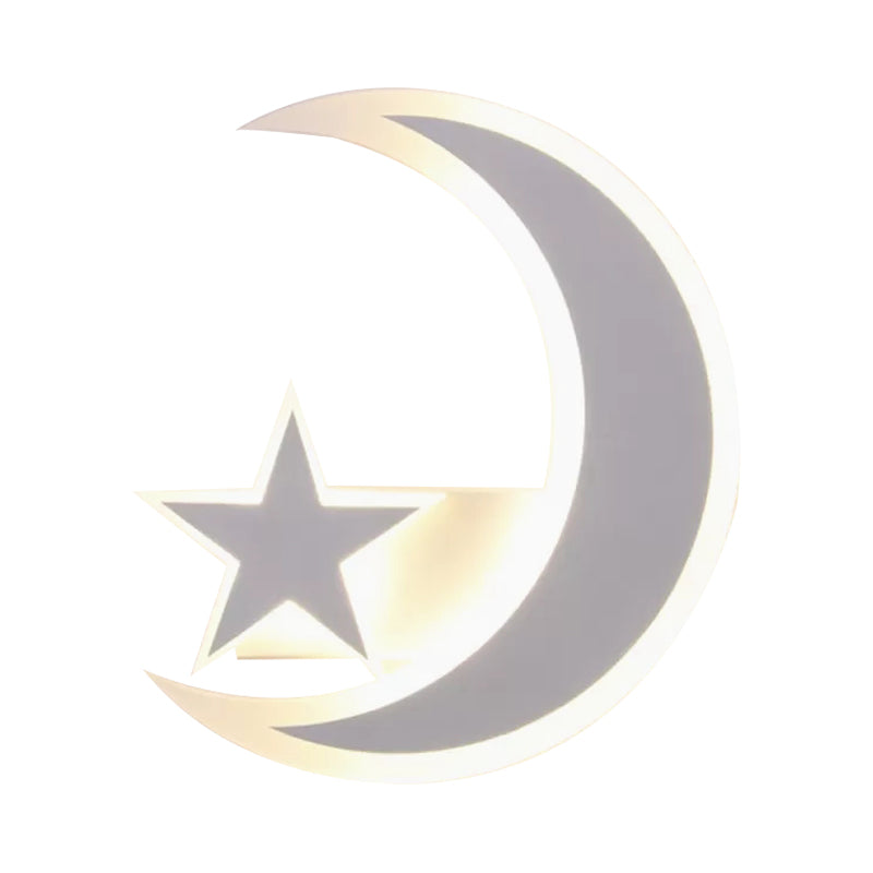 Modern Star & Crescent Wall Sconce Acrylic LED Sconce Light in White for Kid Bedroom