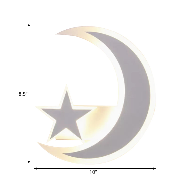 Modern Star & Crescent Wall Sconce Acrylic LED Sconce Light in White for Kid Bedroom