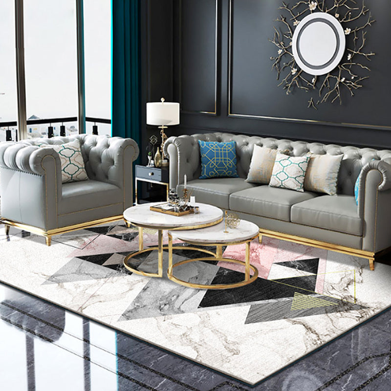 Pastel Geometrical Patterned Rug Polyester Nordic Carpet Stain-Proof Non-Slip Backing Rug for Living Room