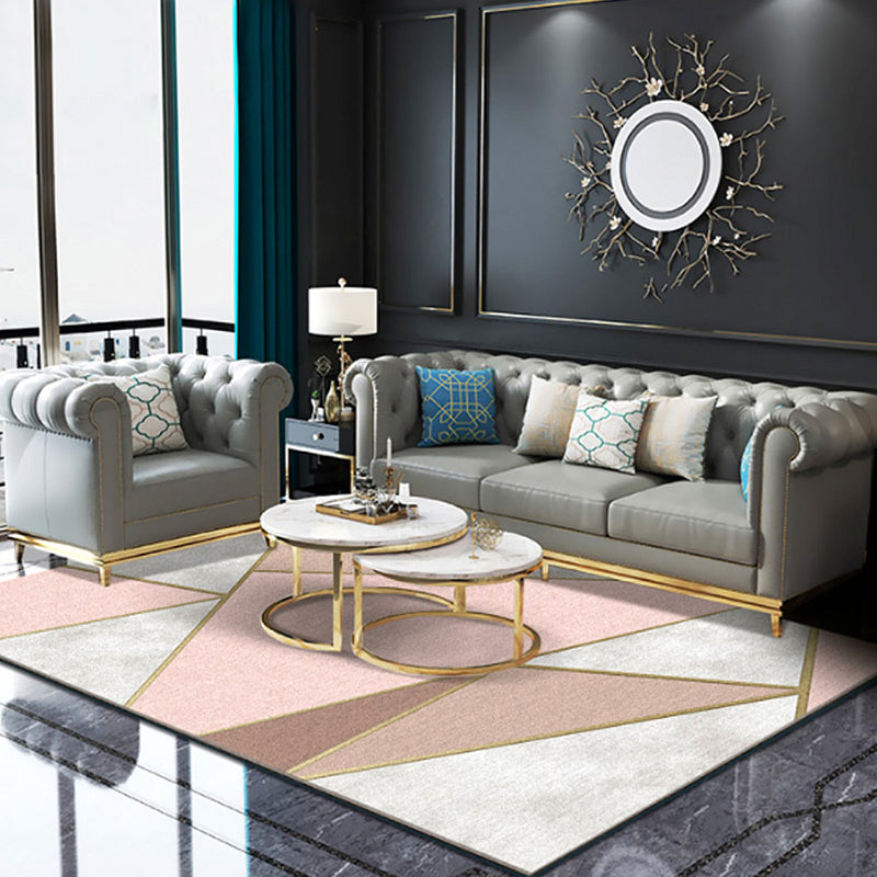 Pastel Geometrical Patterned Rug Polyester Nordic Carpet Stain-Proof Non-Slip Backing Rug for Living Room
