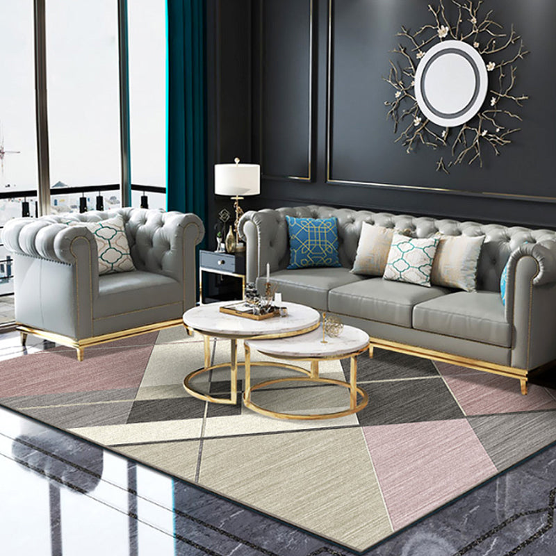 Pastel Geometrical Patterned Rug Polyester Nordic Carpet Stain-Proof Non-Slip Backing Rug for Living Room