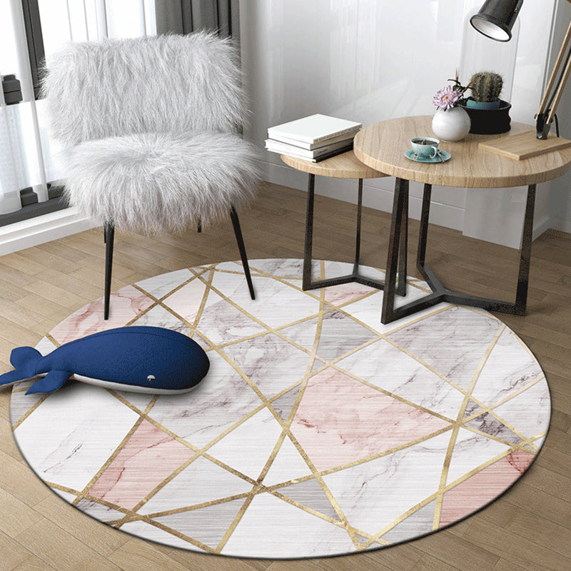 Modern Abstract Geometry Rug Multi Color Polyester Area Rug Easy Care Anti-Slip Carpet for Sitting Room