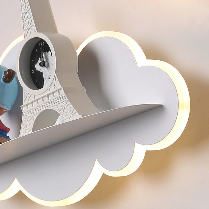 Acrylic Cloud Wall Light with Shelf Kids LED Wall Sconce in White for Child Bedroom