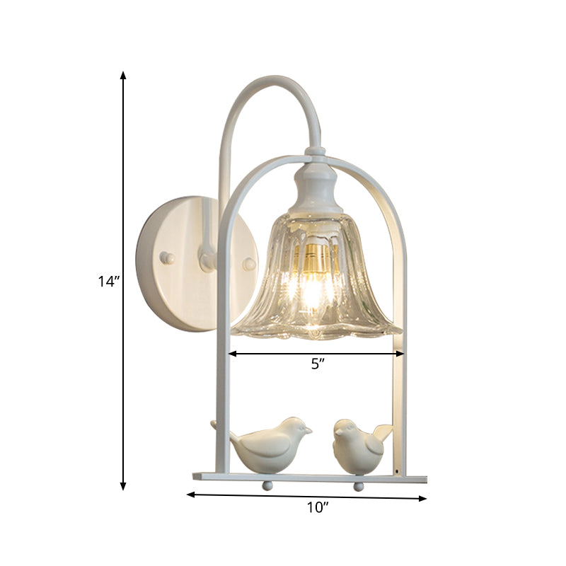 Creatief Bell SCONCE Licht met vogel decor 1 licht transparant glazen LED -wandlamp voor balkon