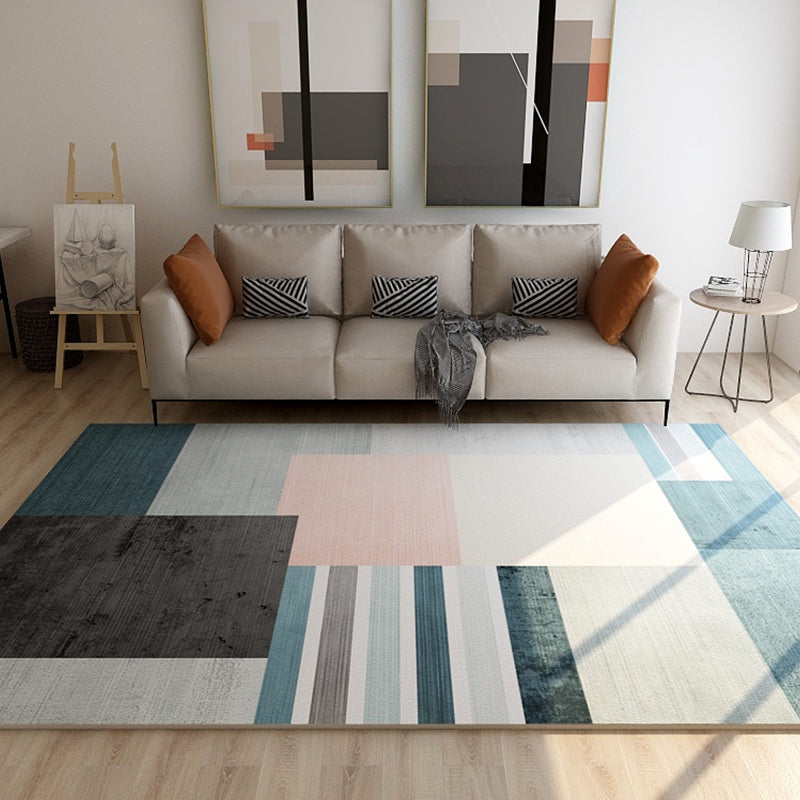 Pastel Living Room Area Rug Modern Geometric Carpet Synthetics Easy Care Anti-Slip Backing Rug