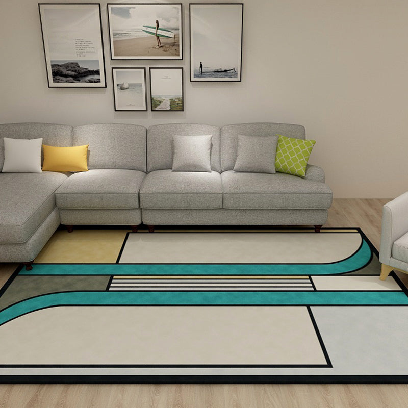 Pastel Living Room Area Rug Modern Geometric Carpet Synthetics Easy Care Anti-Slip Backing Rug