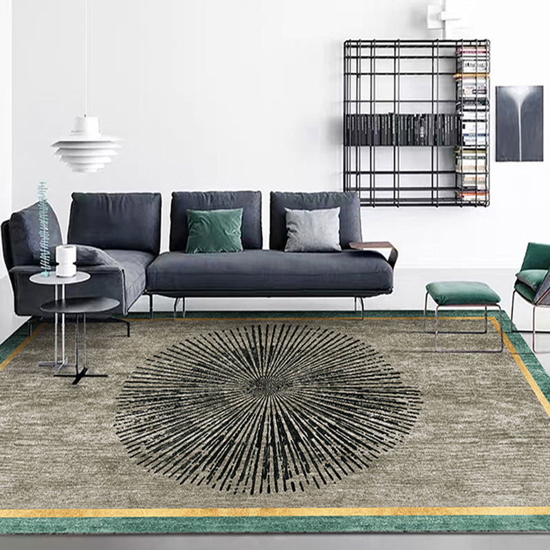 Grey Radial Pattern Rug Polyester Contemporary Rug Washable Anti-Slip Backing Carpet for Child's Room