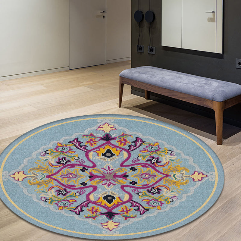 Moroccan Medallion Pattern Rug Multi Color Polypropylene Rug Anti-Slip Backing Pet Friendly Washable Carpet for Bedroom