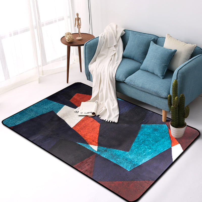 Modern Style Blue Indoor Area Rug Non-Slip Color Block Synthetic Foot Mat for Hallway