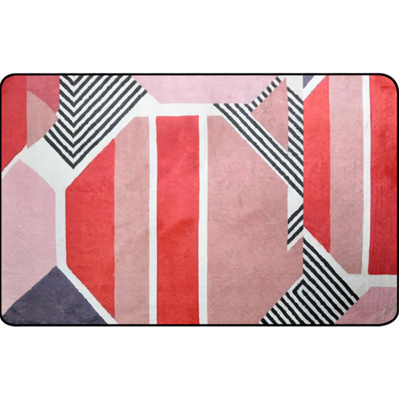 Non-Slip Polypropylene Foot Mat with Red Color Block Pattern Modernist Indoor Area Rug for Gallery