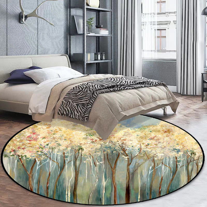 Novelty Modern Rug in Yellow Abstract Floral Pattern Rug Polyester Anti-Slip Carpet for Home Decoration