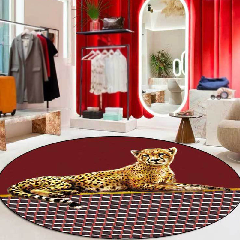 Black and Red Bedroom Rug Modern Animal Leopard Zebra Geometry Pattern Area Rug Polyester Anti-Slip Backing Carpet
