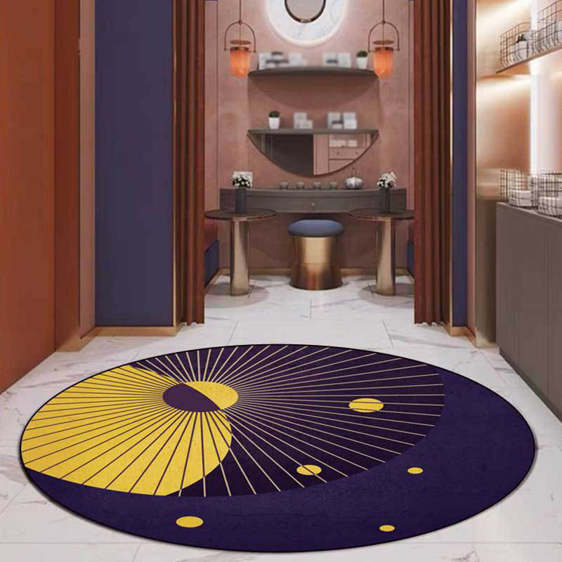 Purple Bedroom Rug Modern Color Block Lines Circle Pattern Area Rug Polyester Pet Friendly Carpet
