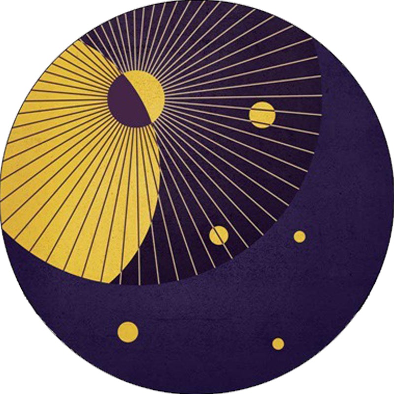Purple Bedroom Rug Modern Color Block Lines Circle Pattern Area Rug Polyester Pet Friendly Carpet