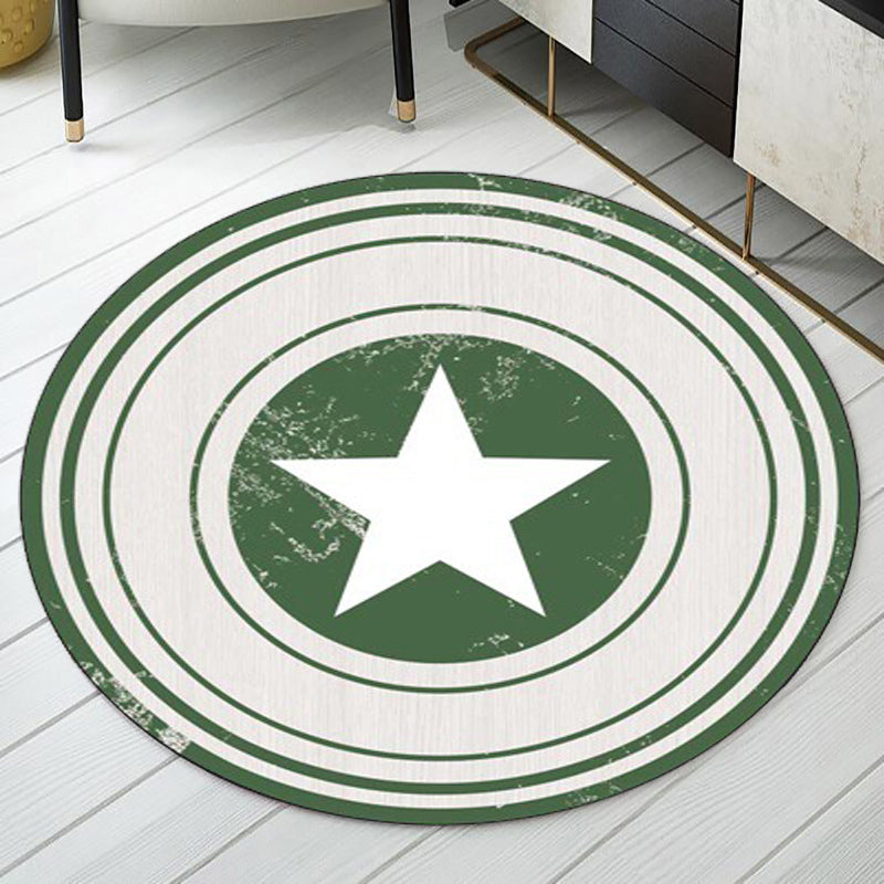 Brown and Green Bedroom Rug Modern Graphics Star Circle Pattern Area Rug Polyester Washable Carpet