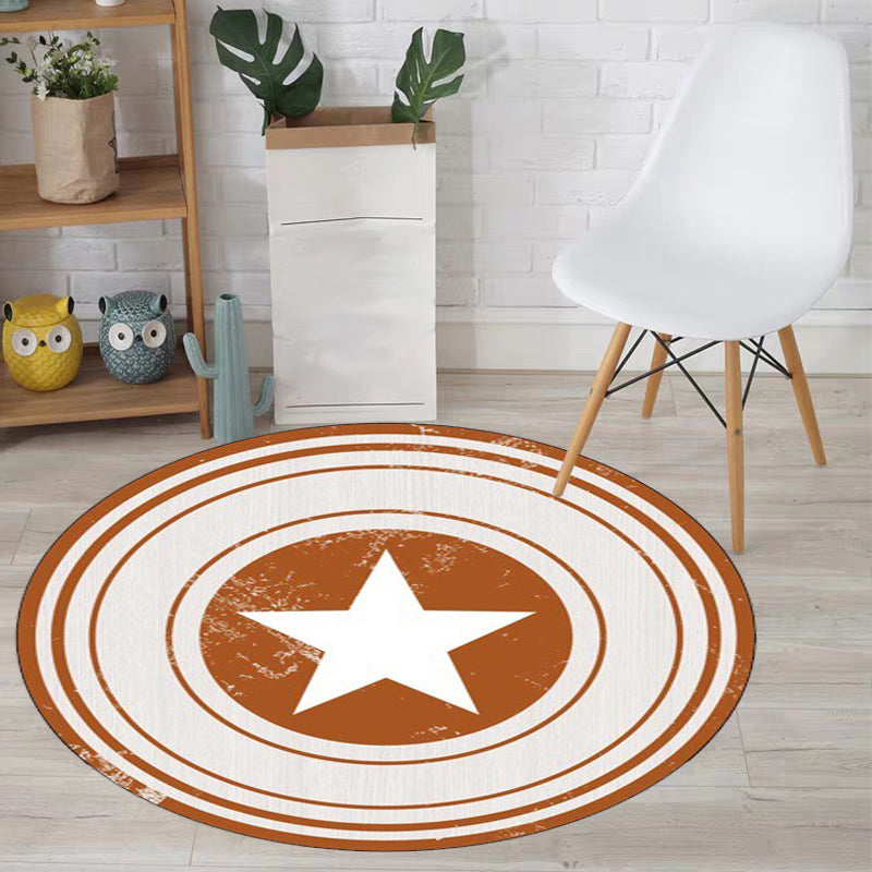 Brown and Green Bedroom Rug Modern Graphics Star Circle Pattern Area Rug Polyester Washable Carpet