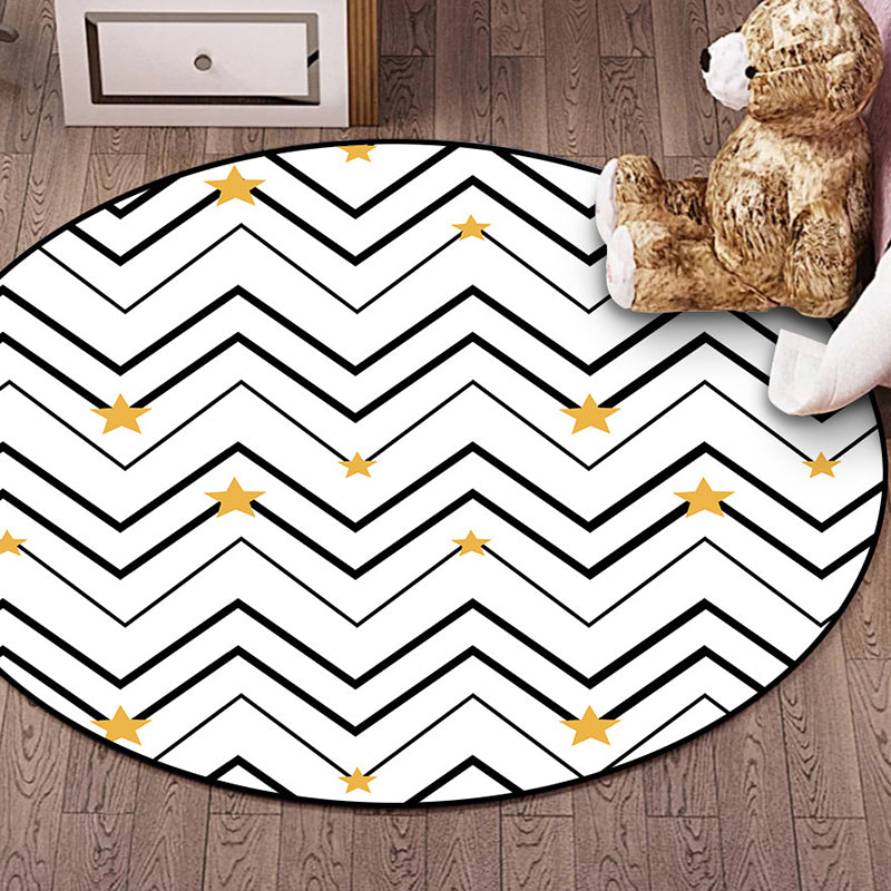 White Bedroom Rug Modern Geometric Star Chevron Pattern Area Rug Polyester Non-Slip Carpet