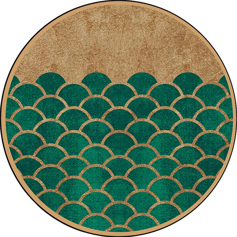 Moderner Wohnzimmer Teppich in grünem geometrischen Fischschuppen Druck Teppich Polyester Nicht-Schlupf-Fläche Teppich