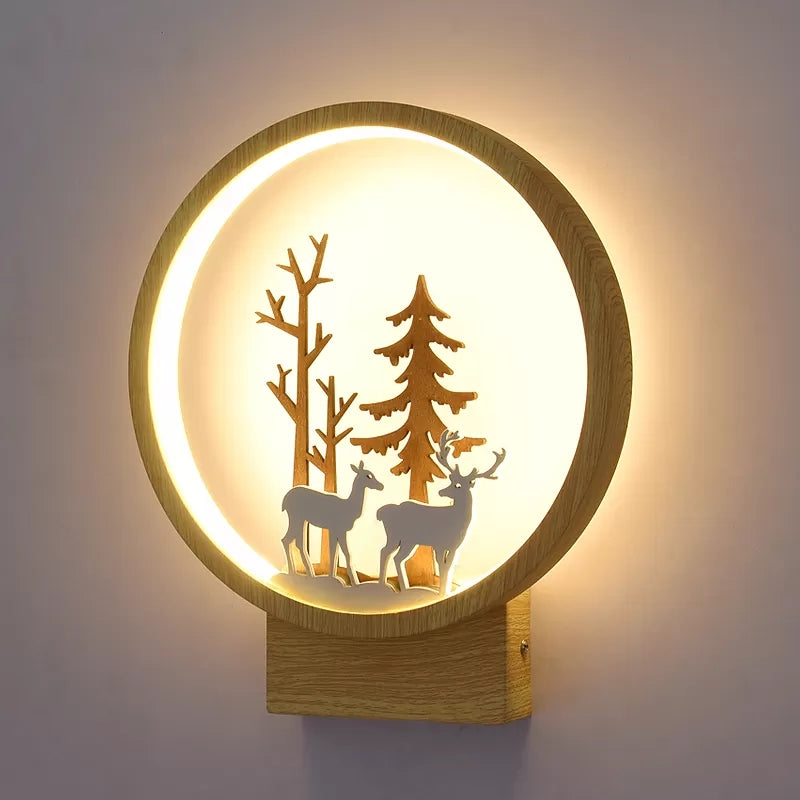 Acrylic Ring Wall Sconce with Forest Deer Child Bedroom Contemporary Wall Light